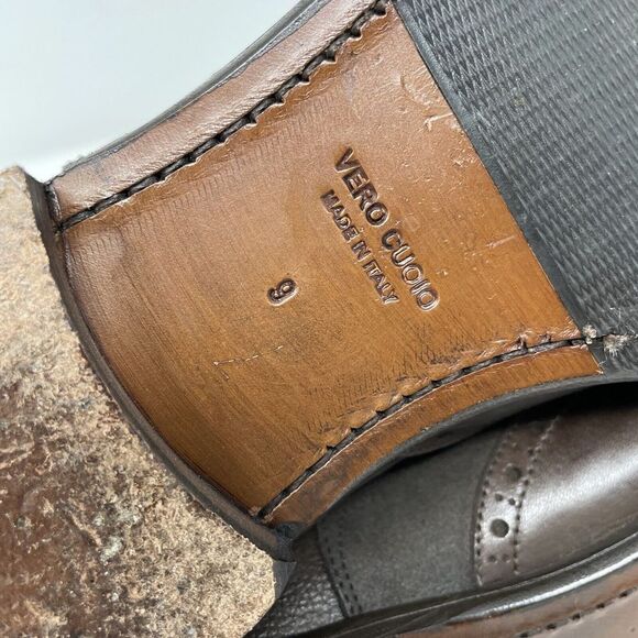 WALL & WATER Shoes Mens 9 Brown Leather Wing-Tip Derby Dress Made In Italy - Picture 13 of 14